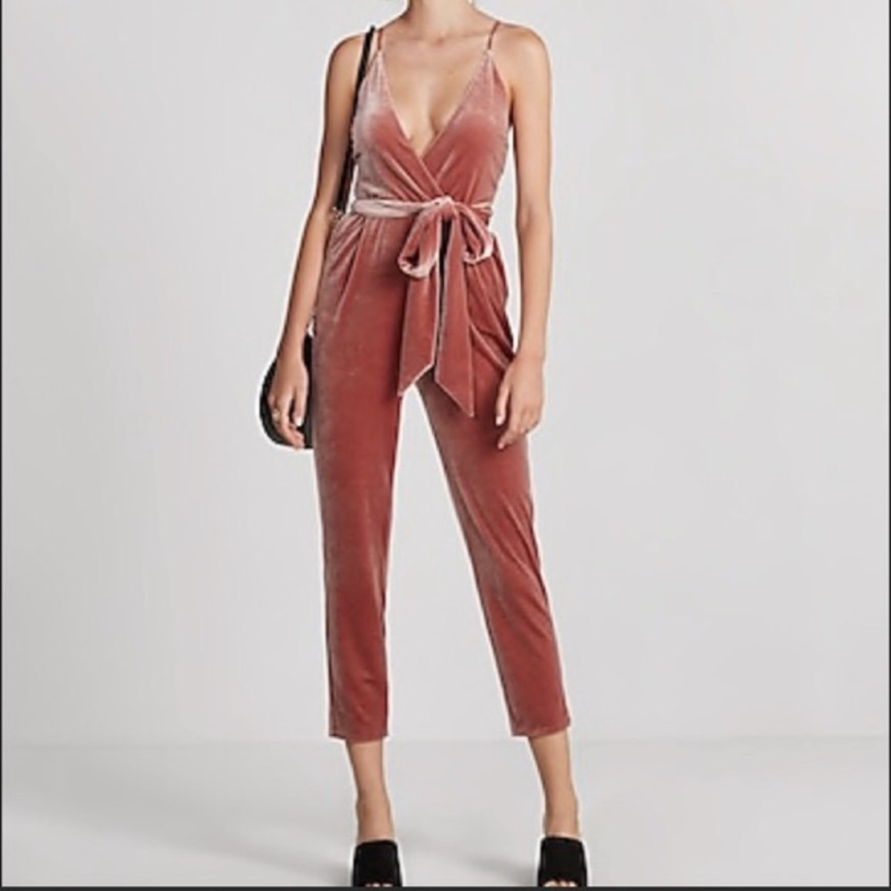 Express Pink Velvet Jumpsuit